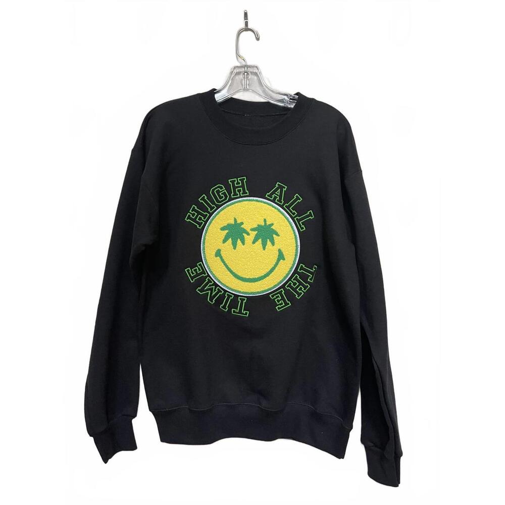 High All The Time Sweatshirt Men Long Sleeve Crew Neck Black